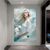 Картины и панно handmade. Livemaster - original item Oil painting on canvas Girl with white roses Romantic Portrait.. Handmade.