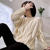 Одежда handmade. Livemaster - original item Jerseys: Women`s knitted sweater with braids milk oversize. Handmade.