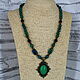 Necklace with chrysocolla and obsidian pendant