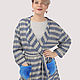 Cardigan coat in a cage with natural fur blue white gray, Cardigans, Moscow,  Фото №1