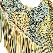 Necklace from genuine leather with gold fringe