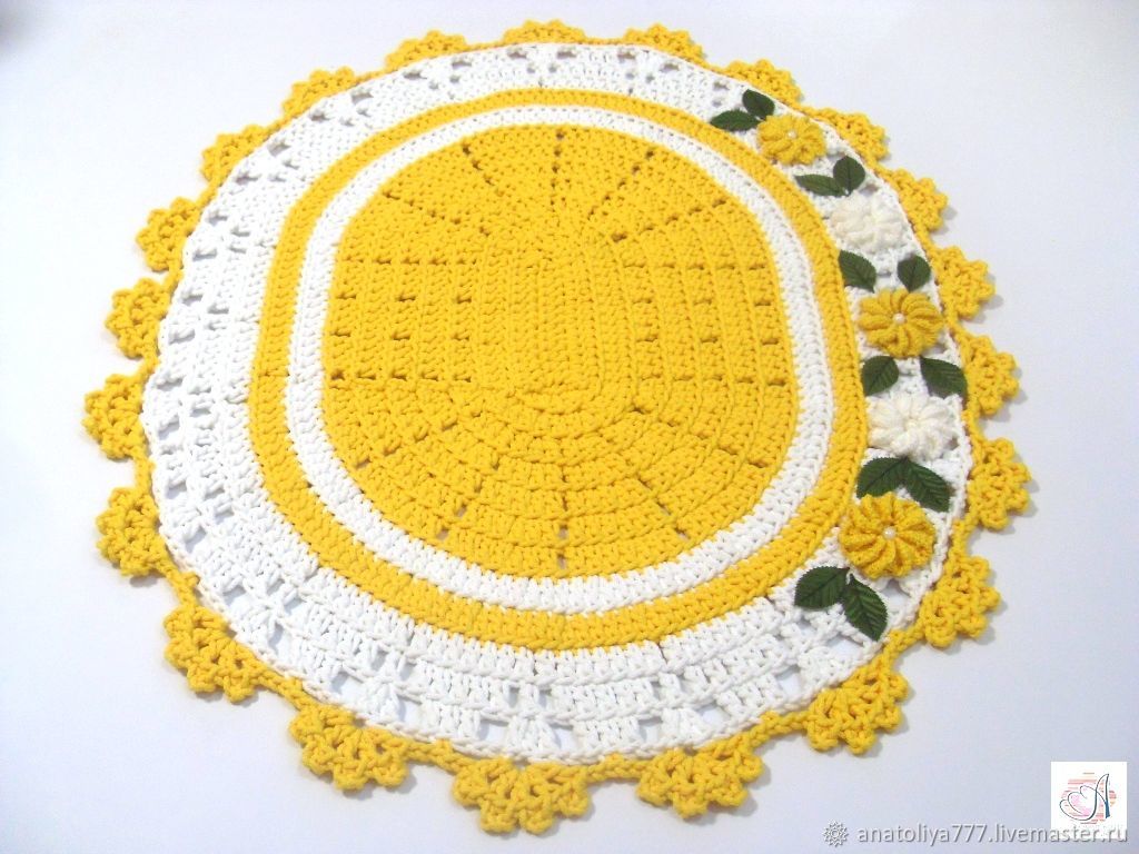 Oval crochet rug cord Floral yellow, Carpets, Kabardinka,  Фото №1