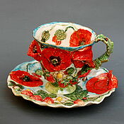 Посуда handmade. Livemaster - original item teacups: Strawberries and poppies. Handmade.