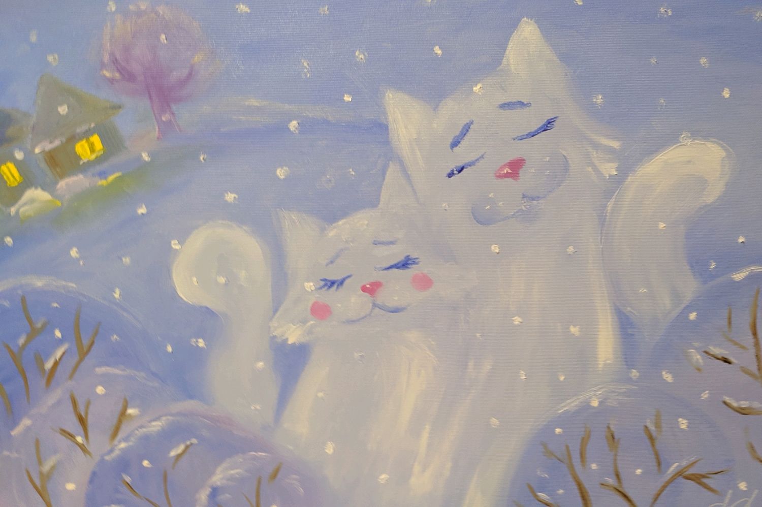 Рисование зимний кот