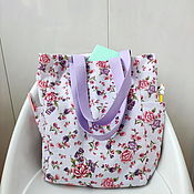 Сумки и аксессуары handmade. Livemaster - original item Beach Tote Bag with Pockets Cotton Shopper Lilac Flowers. Handmade.