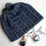 Аксессуары handmade. Livemaster - original item Winter hat with Celtic pattern with pumpon blue. Handmade.