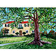 Painting house with a tree, summer landscape, oil, Pictures, Izhevsk,  Фото №1
