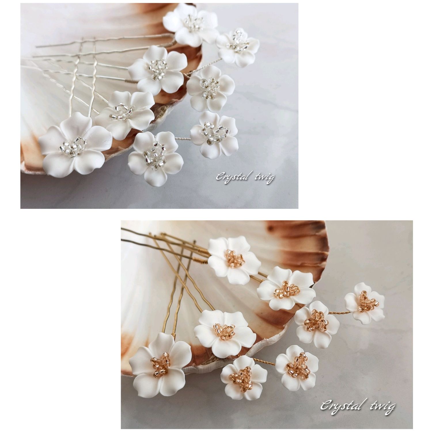 A set of flower hairpins for the bride's hairstyle (2 colors), Hair Decoration, Moscow,  Фото №1