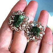 Винтаж handmade. Livemaster - original item Earrings vintage: Coro clips with jade inserts. Handmade.