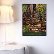 Картины и панно handmade. Livemaster - original item The painting on wood 40h30sm "Stairs". Handmade.