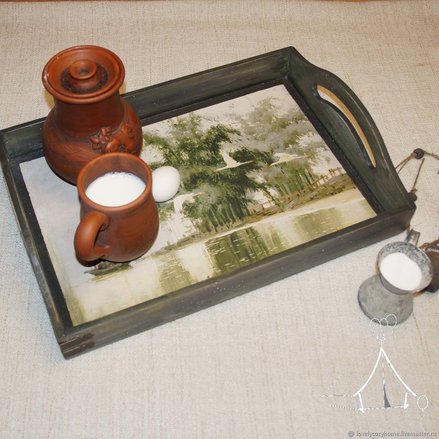 Поднос большой деревянный .Поднос с ручками .Подарок мужчине женщине ...