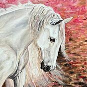 Картины и панно handmade. Livemaster - original item Talisman oil painting white horse beautiful horse. Handmade.