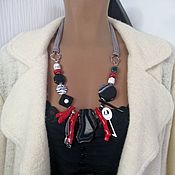 Украшения handmade. Livemaster - original item Necklace with coral and black and white wild agate 