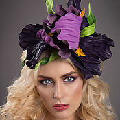 Украшения handmade. Livemaster - original item Hat-headband leather Purple iris. The decoration of leather, iris. Handmade.