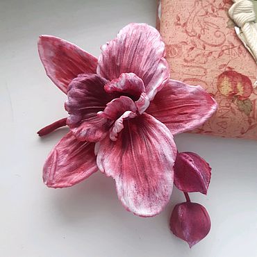 Искусственная орхидея, цвет розовый, ветка 8 голов, высота 100 см, материал ткань с пропиткой