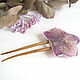 Wooden stud made of beech with a real Orchid flower Lilac. Hairpin. WonderLand. Online shopping on My Livemaster.  Фото №2