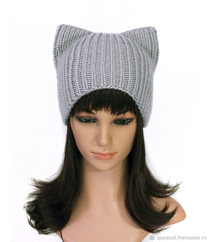 Hat With Ears Cat Gray Women S Knitted Elastic Band Kupit Na Yarmarke Masterov K51e4com Shapki Orenburg