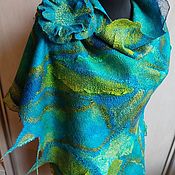 Felted silk vest Bright turquoise and chartreuse
