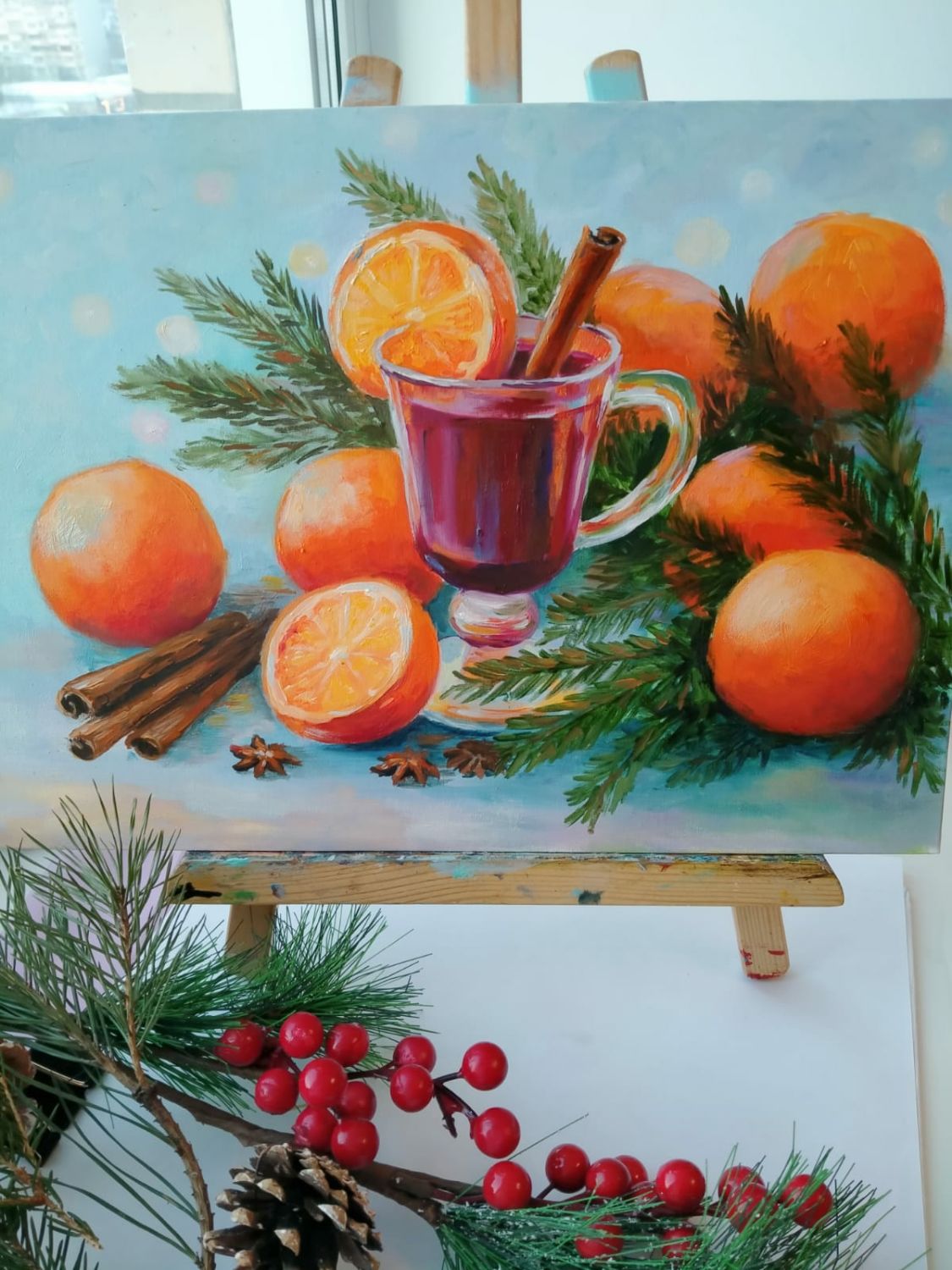 Картина с апельсиновыми палочками