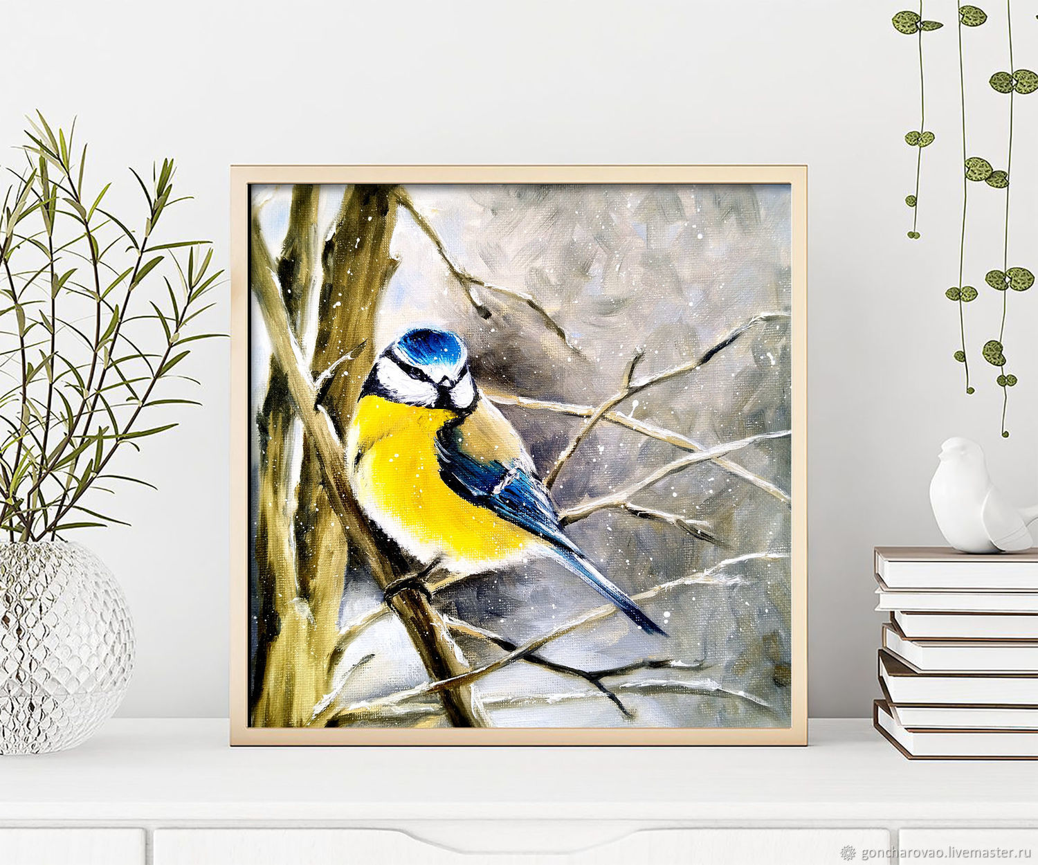 Картина Синица маслом птица на ветке в интернет-магазине Ярмарка Мастеров по цене 1200 ₽ – TN656RU