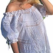Одежда handmade. Livemaster - original item Summer blouse made of cotton and lace in boho style Adaline white black. Handmade.