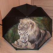 Аксессуары handmade. Livemaster - original item Folding umbrella, black folding pattern handmade lion and lion cub. Handmade.