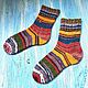 Knitted striped rainbow socks 24 -25 cm foot warm woolen, Socks, Izhevsk,  Фото №1