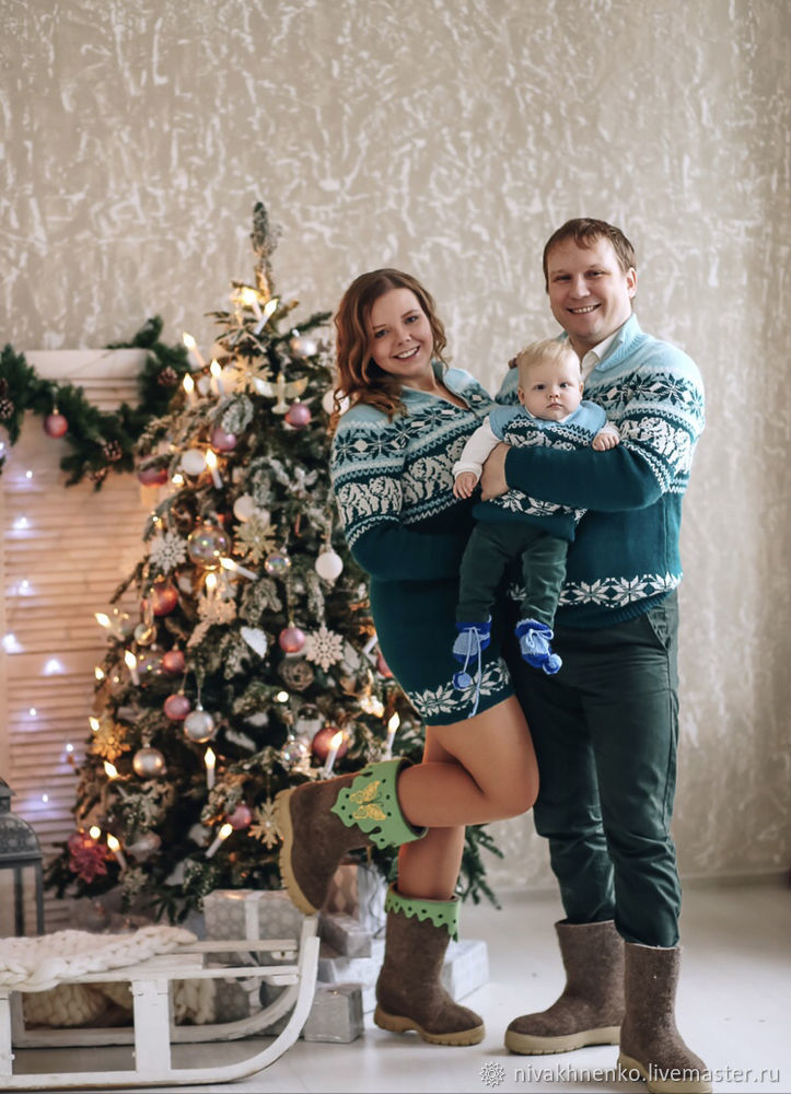 Свитер и платье вязаные Семейный комплект в скандинавском стиле в ...