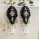 Earrings long hand embroidery 'Black Crystal', Earrings, Riga,  Фото №1