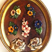 Винтаж handmade. Livemaster - original item Vintage interior items: painting with ceramic flowers. Handmade.