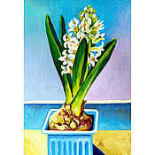 Картины и панно handmade. Livemaster - original item Hyacinth Oil Painting Frame 19 x 25 White Flower Still Life with Flowers. Handmade.