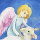 Christmas, the angel and the Lamb Canvas oil 17na18cm. Pictures. KapustinaArt. Online shopping on My Livemaster.  Фото №2
