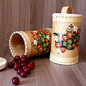 Посуда handmade. Livemaster - original item Birch bark basket painted. A container for storing tea, salt, sugar. Handmade.