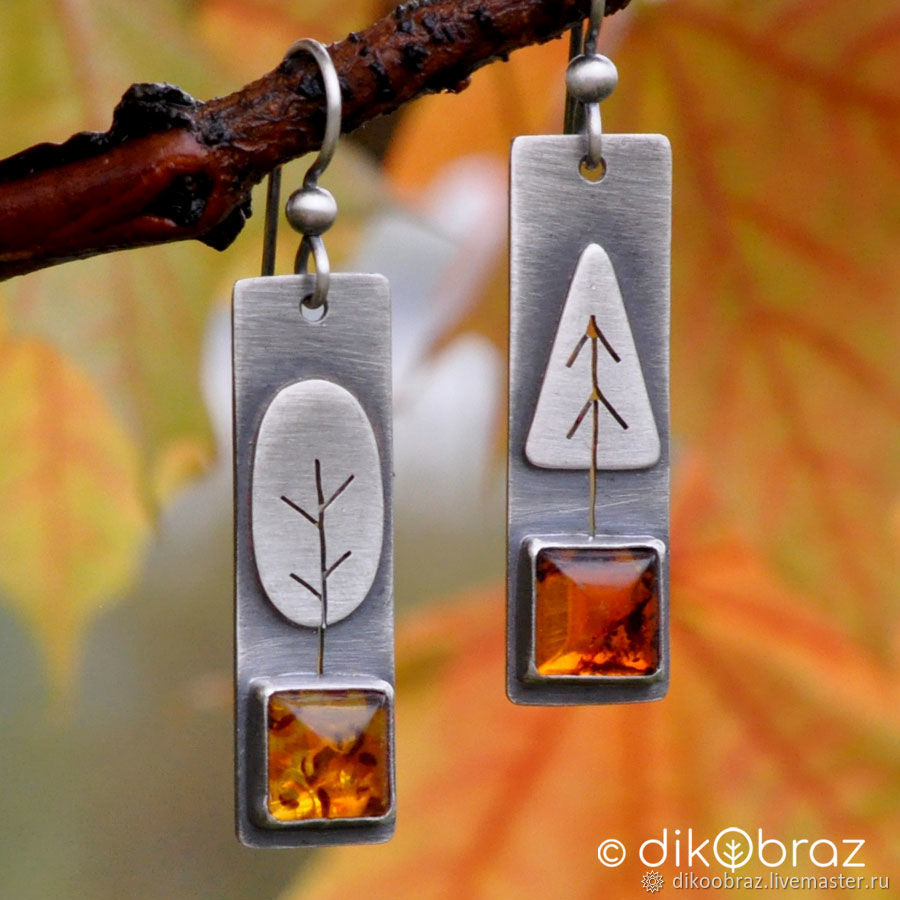 Earrings silver Autumn Forest, amber, Earrings, Moscow,  Фото №1