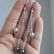 Украшения handmade. Livemaster - original item Long earrings with Swarovski pearls Neskuchny gray. Handmade.