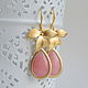 Earrings with pink chalcedony. The leaves of orchids, Earrings, St. Petersburg,  Фото №1