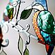 Зимородки на ветке берёзы. Витраж Тиффани на металлической основе, Витражи, Москва,  Фото №1