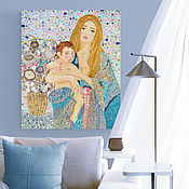 Картины и панно handmade. Livemaster - original item Big picture Mother and Child. GOLD, SILVER, DIAMOND, PEARL. Handmade.