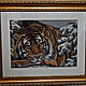 Вышитая картина "Тигр в сосновом лесу". Картины. Анна. Интернет-магазин Ярмарка Мастеров.  Фото №2