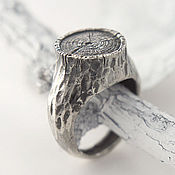 Светлое кольцо из серебра Кружево Мха, широкое кольцо