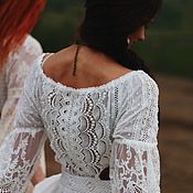 Платье-туника  белое  "Кружевной бриз"