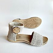 Knitted boho sandals, grey cotton