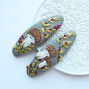 Hairpins 2 pcs. - Yellow roses, voluminous embroidery