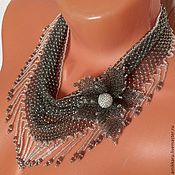 Украшения handmade. Livemaster - original item Necklace kerchief and brooch-flower beaded earrings. Handmade.