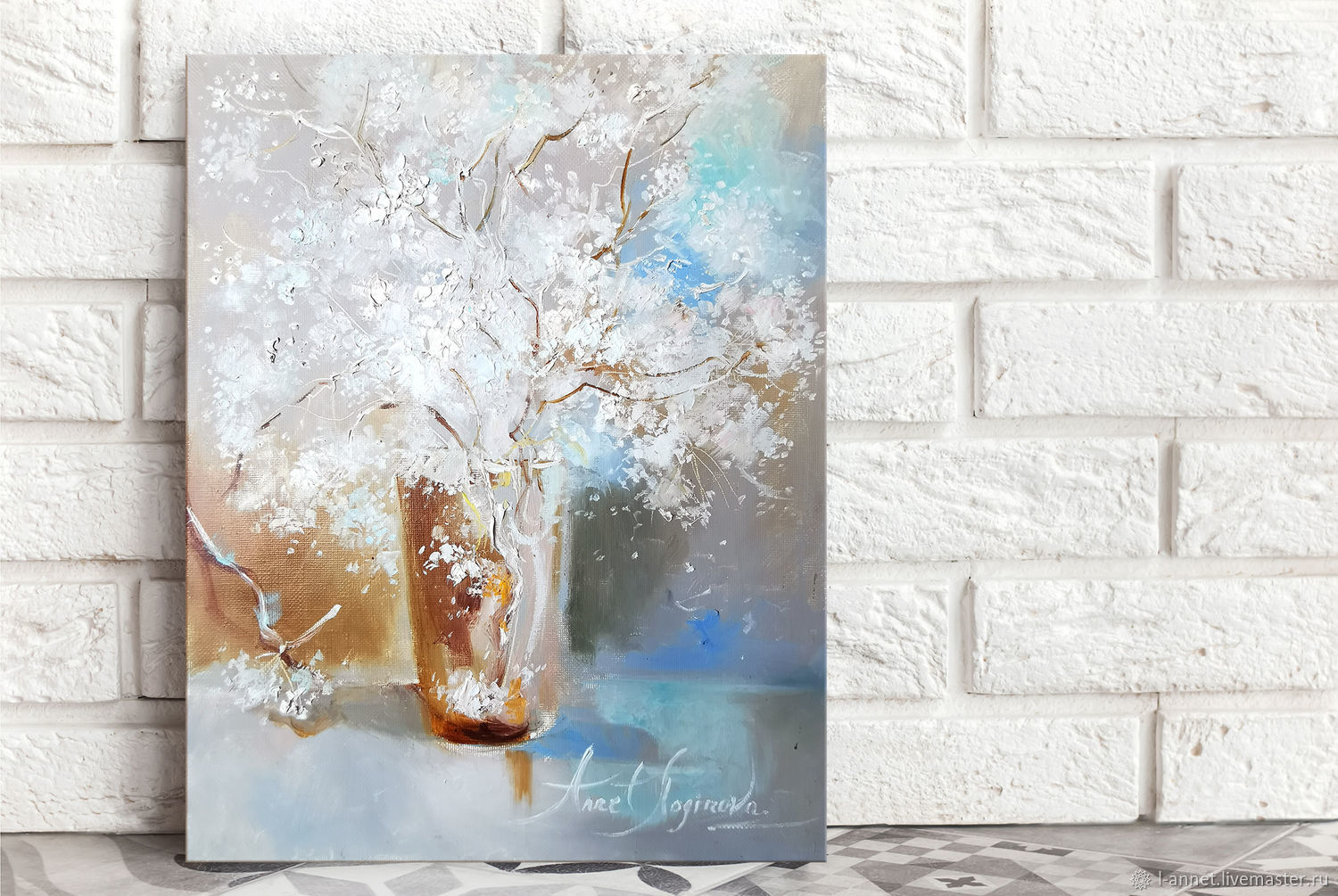 Warm frost - oil painting with a delicate bouquet, Pictures, Moscow,  Фото №1