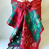 Аксессуары handmade. Livemaster - original item Double-sided felted wool scarf made of green Christmas trees, 30 x 210 cm. Handmade.