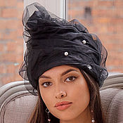 Summer Black turban hat hijab with tassels