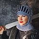 Шапка-шлем "Рыцарь" серо-голубой цвет. Шапки. Марина Смирнова и её чарующие сети.. Ярмарка Мастеров.  Фото №4