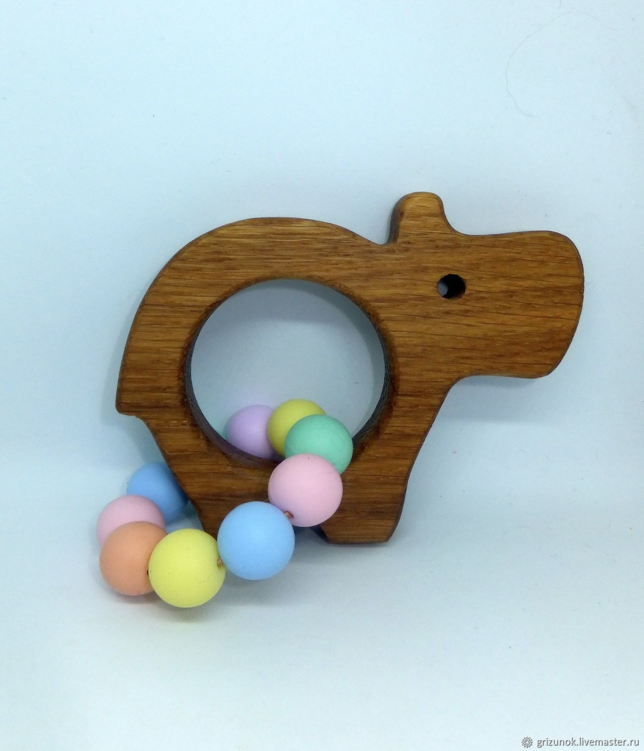 Wooden teething toy with silicone beads Hippo, Teethers and rattles, Zheleznodorozhny,  Фото №1
