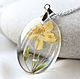 Transparent pendant made of epoxy resin with yellow flower.Oval pendant, Pendant, Samara,  Фото №1